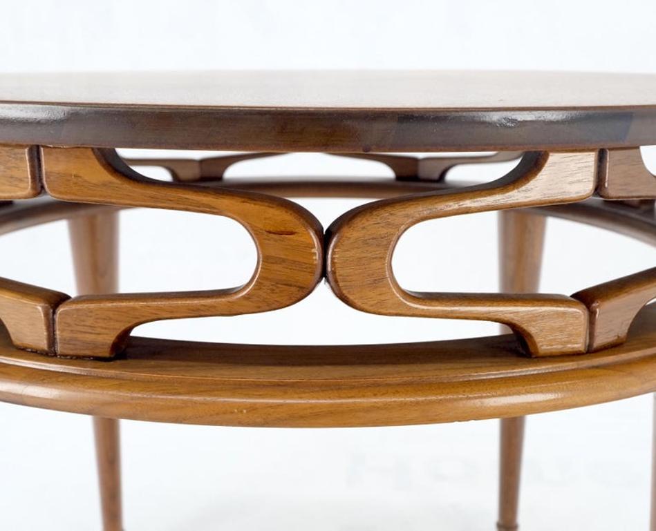 Pierced Caved Ornament Round Walnut Banded Mid-Century Modern Side End Table