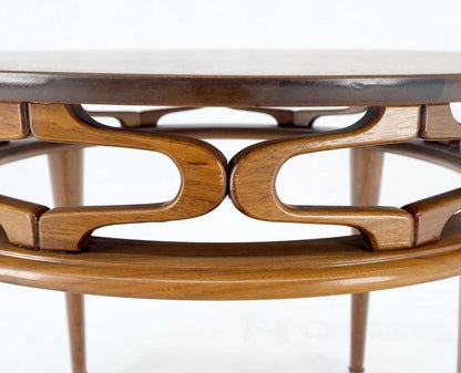 Pierced Caved Ornament Round Walnut Banded Mid-Century Modern Side End Table