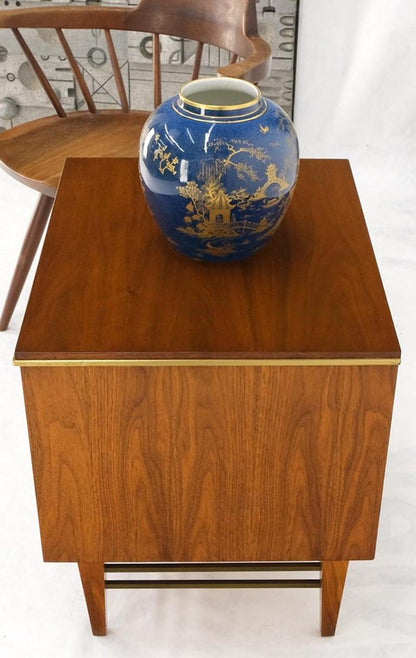 Square Light Walnut Brass Stretchers Two Drawers Nightstand End Table