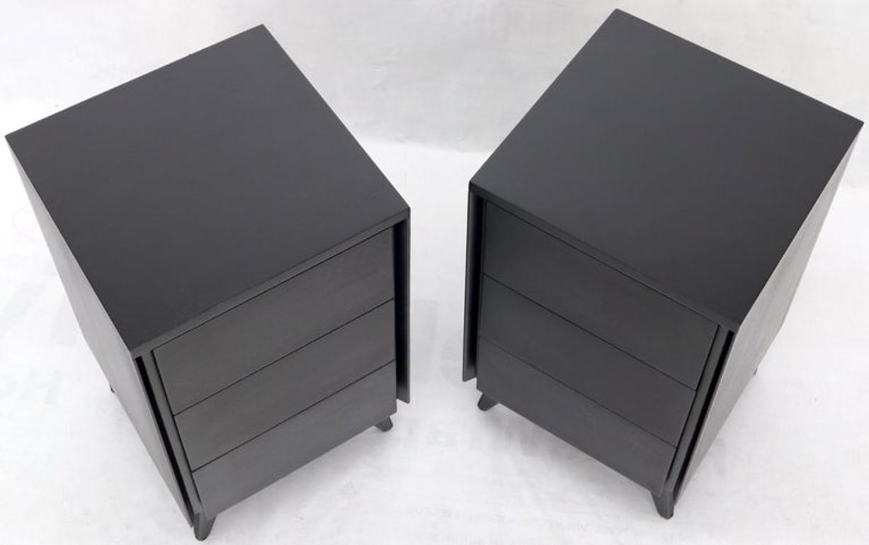 Pair of Ebonized Mahogany Three Drawers Narrow Chests End Side Tables