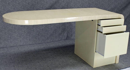 Cantilever Lacquered White Tessellated Bone Tile File Drawer Desk Writing Table