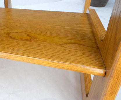 Pair of Mid-Century Solid Oak Smoked Glass Top End Side Tables W Shelves Mint!