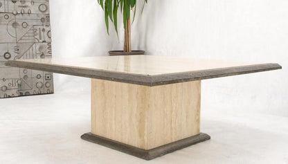 Two Tone Square Travertine Coffee Table Grey Bezel Italian Mid Century Mode