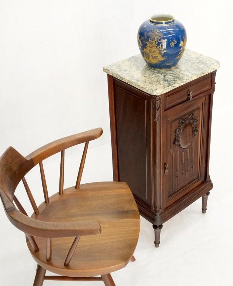 Tall Narrow Walnut Marble Top Night Stands End Table Cabinet Porcelain Insert