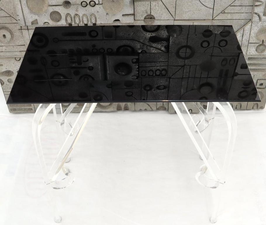 Bent Lucite Legs Black Smoked Glass Top Side End Table