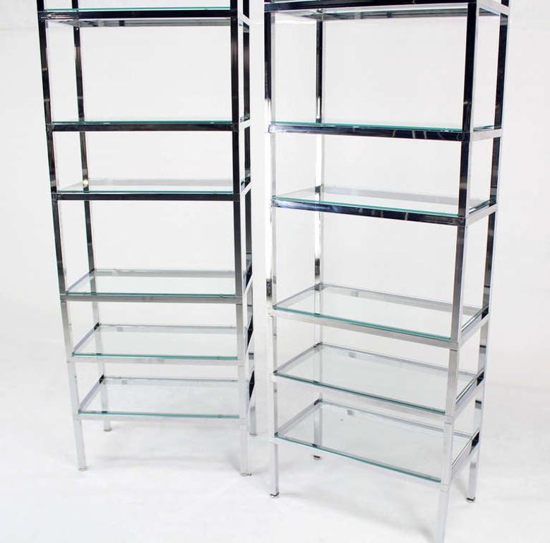 Pair of Tall and Narrow Chrome & Glass Etageres