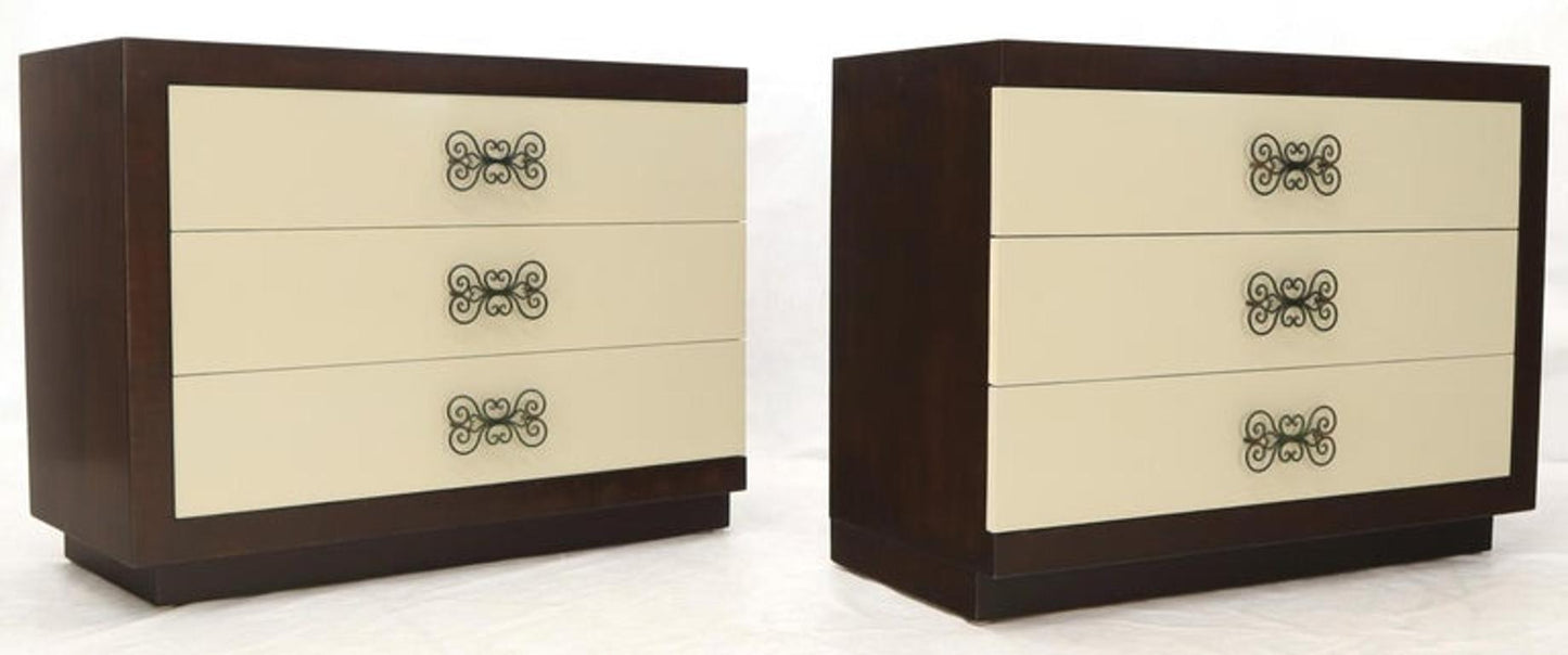 Pair of Two-Tone Mid-Century Modern Art Deco Bachelor Chests Dressers