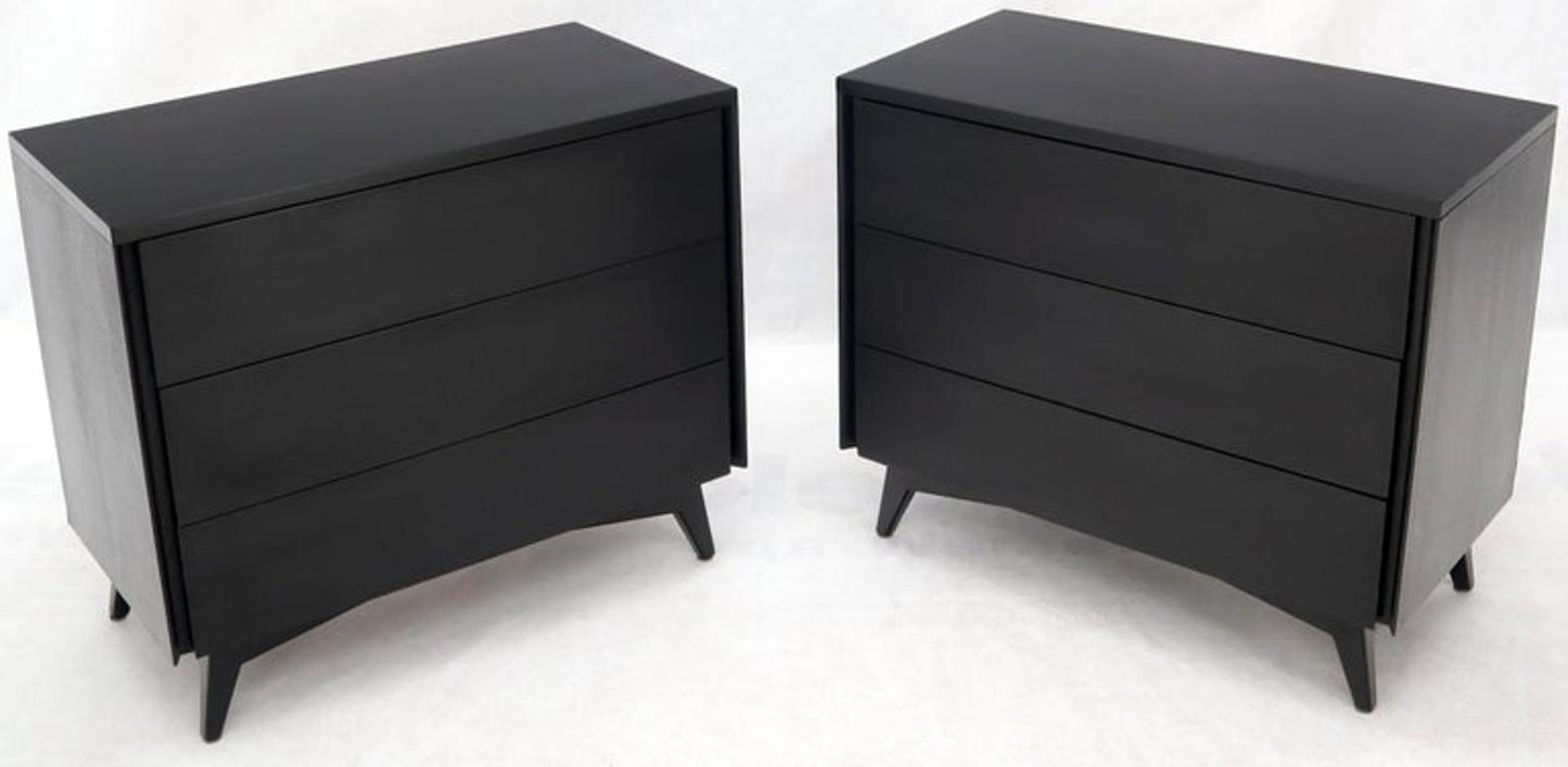 Pair of Black Lacquer Mahogany Mid-Century Modern Bachelor Chests