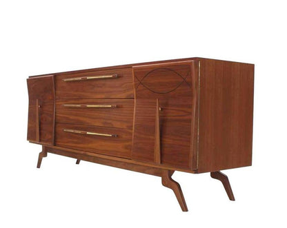 Outstanding Mid-Century Walnut Dresser with Heavy Sculptural Hardware