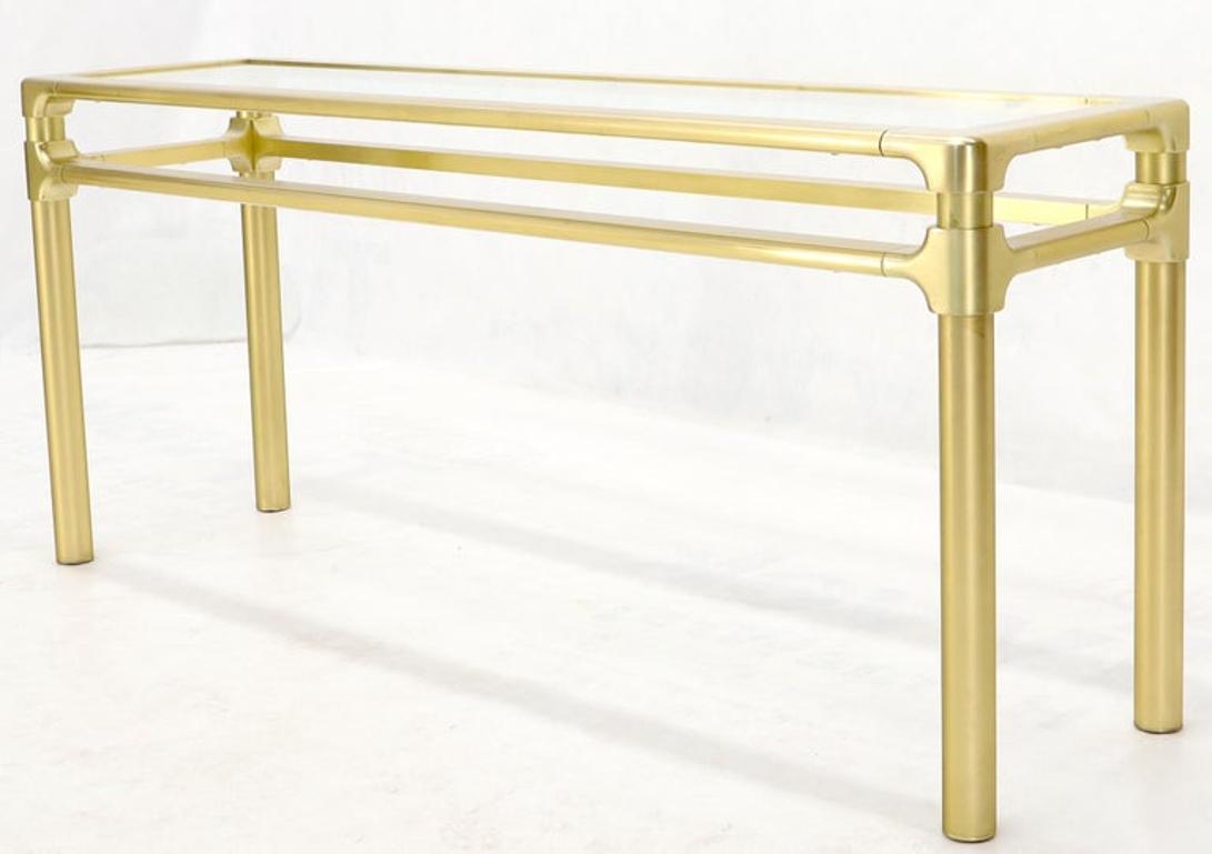 Solid Brass Profile Base Glass Top Mid-Century Modern Console Sofa Table