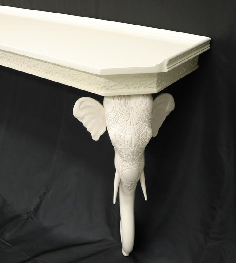 White Lacquer Carved Elephant Bases Console Wall Table