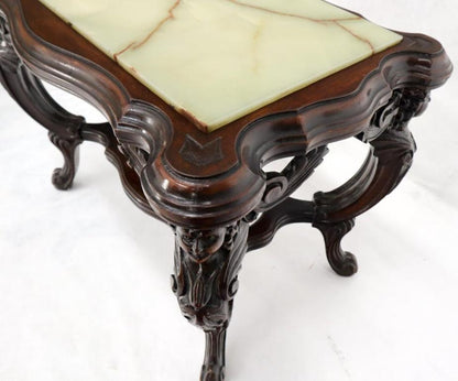 Onyx Marble Top Carved Cherubs Walnut Side End Coffee Table