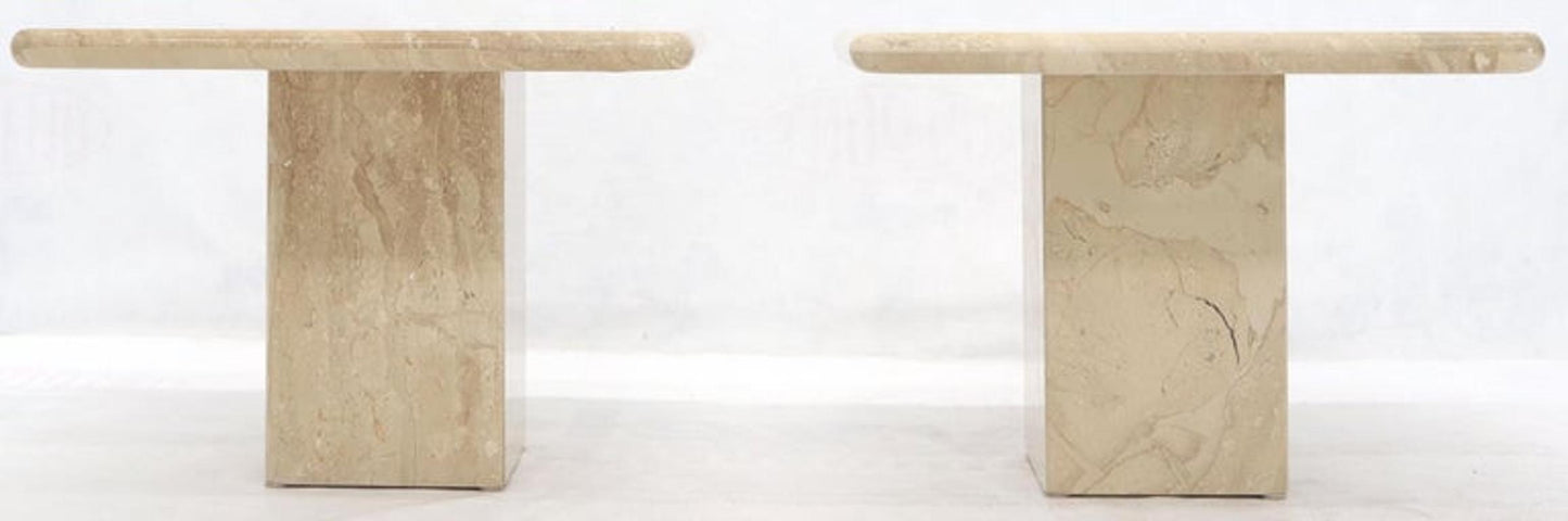 Pair of Marble or Travertine Square Side End Tables