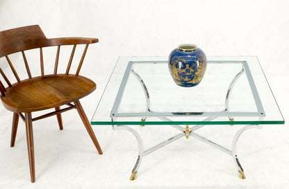 Brass Hoof Feet Polished Chrome Glass Top Square Coffee Table Mid-Century Modern