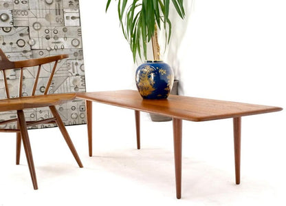 Danish Mid-Century Modern Solid Teak Rectangle Coffee Table Tapered Dowel Legs