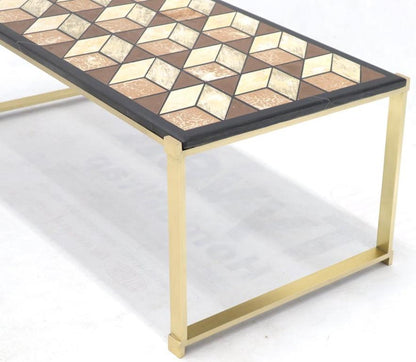 Mosaic Marble-Top Solid Brass Bracket Legs Coffee Table