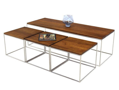 Rectangular 4 Pieces Nesting Solid Stainless Chrome Legs Coffee Table