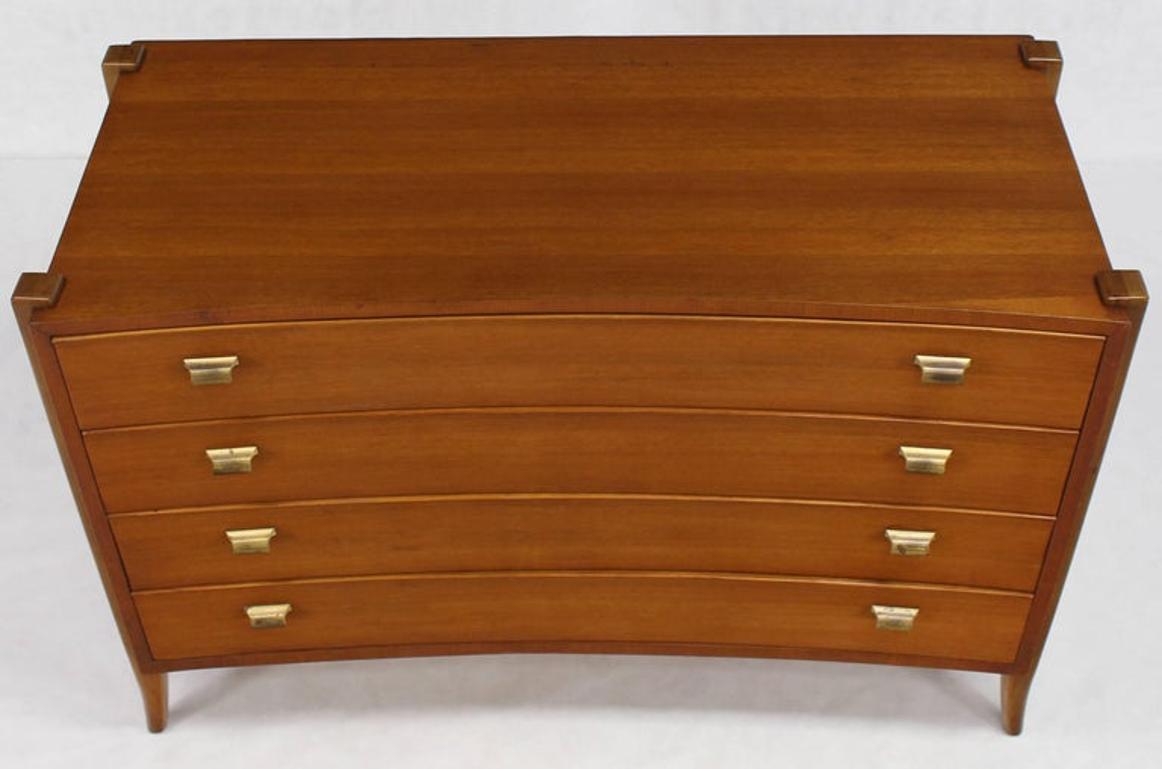 Bow Front Mid-Century Modern Bachelor Four Drawers Chest Dresser Brass Pulls