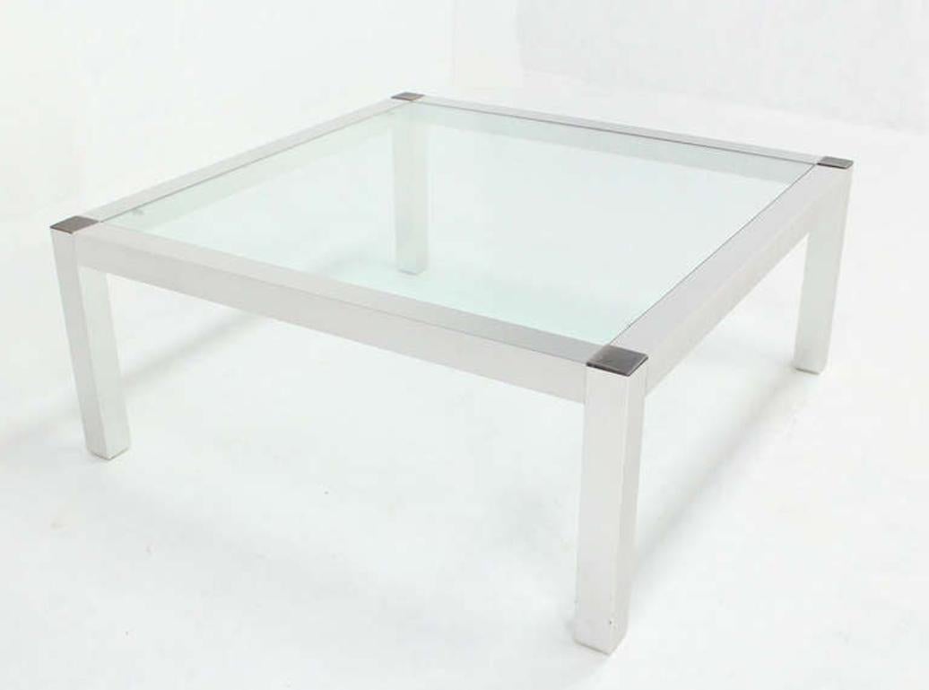 Mid-Century Modern Machined Metal Base Glass Top Coffee Table Modernist