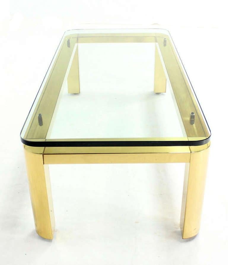 Pace Collection Floating 3/4" Glass Top Brass Base Coffee Table Mid Century