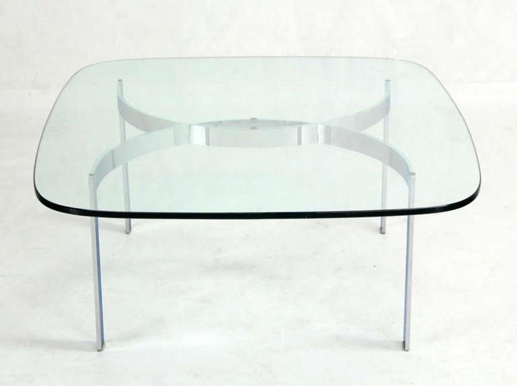 Mid Century Modern Curved Bent Chrome Base Glass Top Coffee Table Bauhaus Chanel