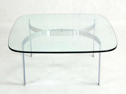 Mid Century Modern Curved Bent Chrome Base Glass Top Coffee Table Bauhaus Chanel