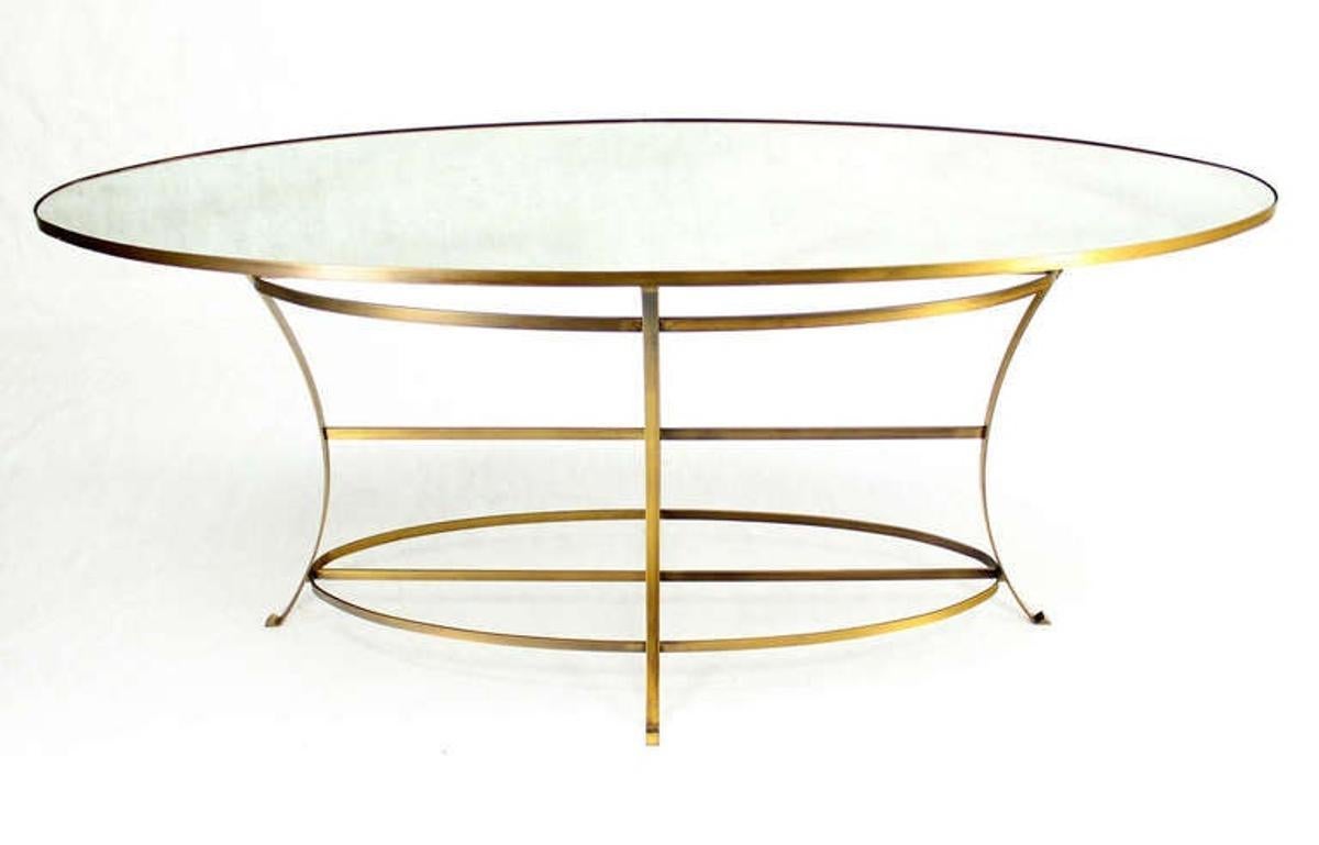 Large Brass Oval Mirrored Top 39"h Bar Hight Table Display Center Console MINT!