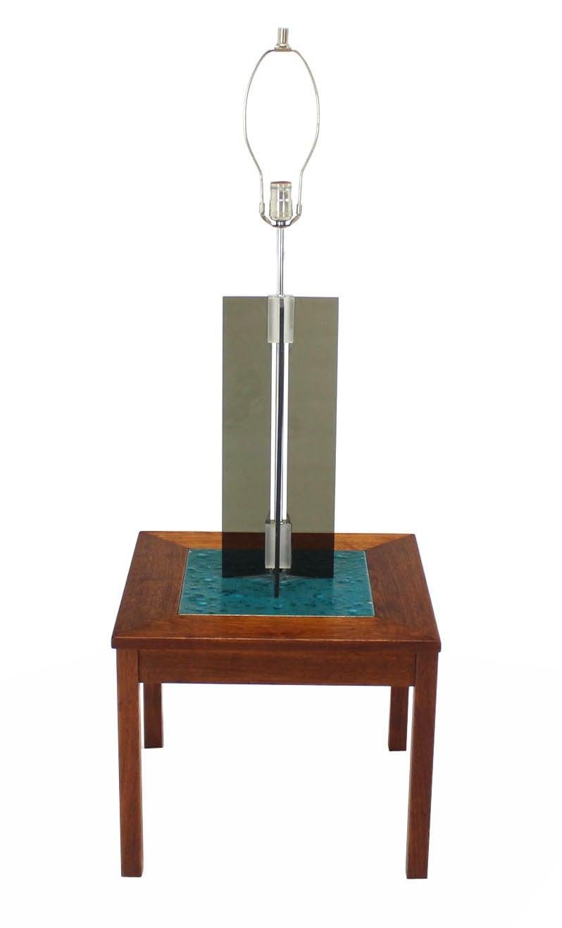 Mid Century Modern c1970s Smoked Lucite X-Base Chrome Table Lamp