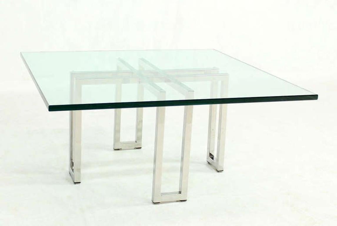 Chrome Base Square Glass Top Mid Century Modern Coffee Table Barcelona Baughman