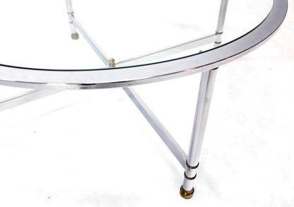 Mid Century Italian Modern Round Chrome & Brass Base Glass Top Coffee Table Mint