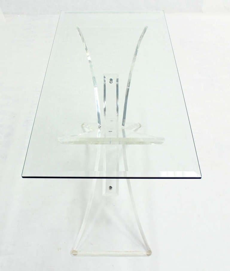 Lucite X Shape Base Glass Top Mid Century Modern Console Sofa Table MINT!