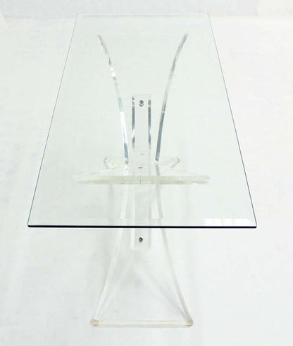 Lucite X Shape Base Glass Top Mid Century Modern Console Sofa Table MINT!