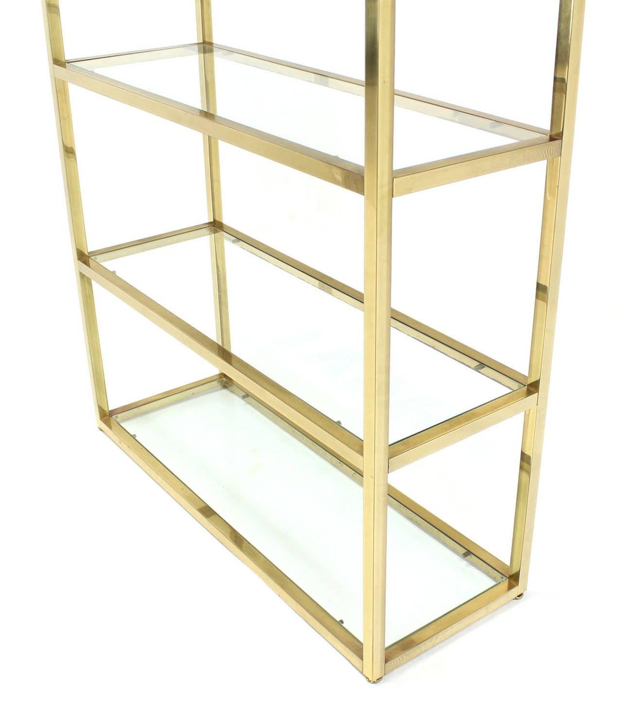 Solid Square Brass Tube Five Glass Shelves Etagere Display Fixture Vitrine