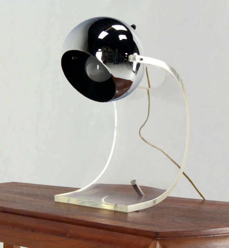 Adjustable Chrome Globe Bent Lucite Base Mid Century Modern Table Lamp MINT!