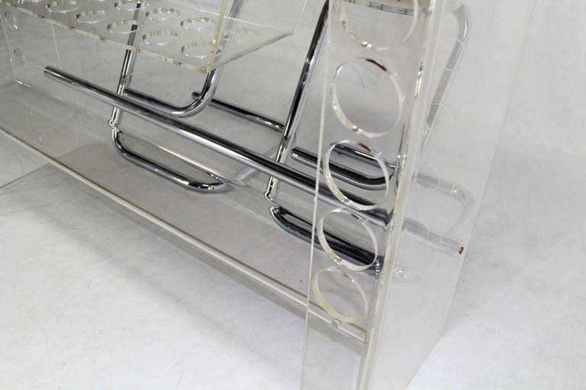 Mid Century Modern Chrome Lucite Bar with Two Bar Stools