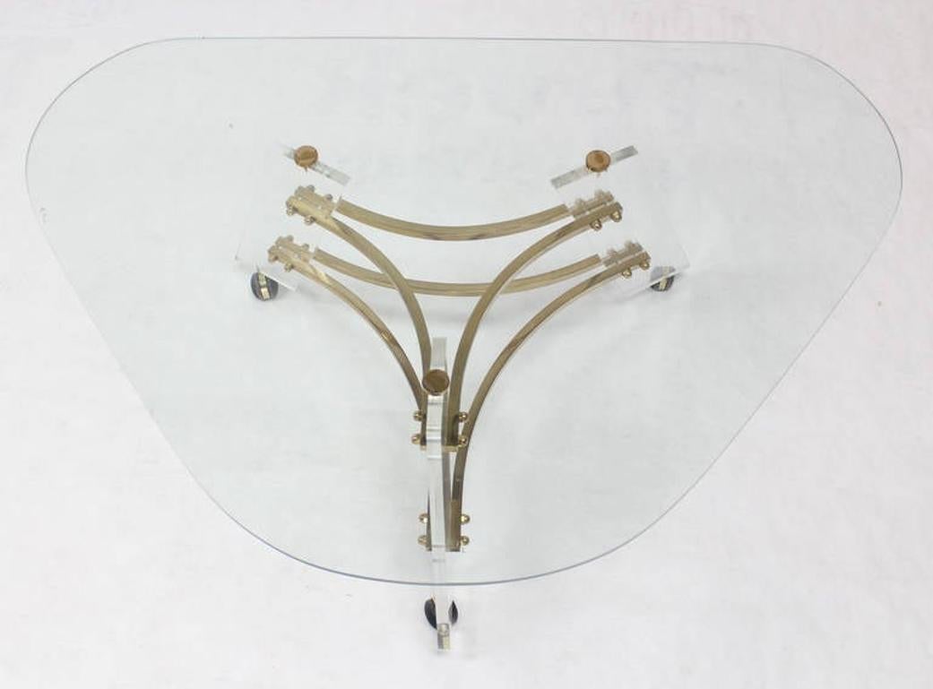 Mid Century Modern Kidney Shape Brass & Lucite Base Coffee Table Mint!