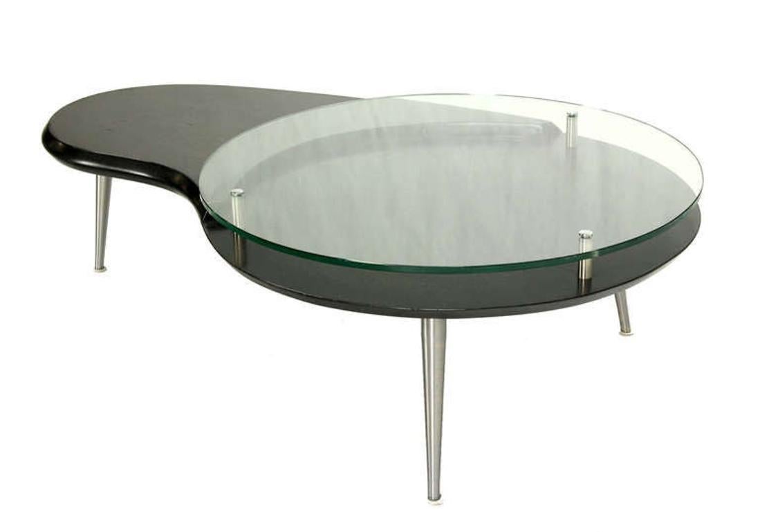 Mid-Century Modern Organic Kidney Shape Elevated Glass Top Coffee Table MINT!