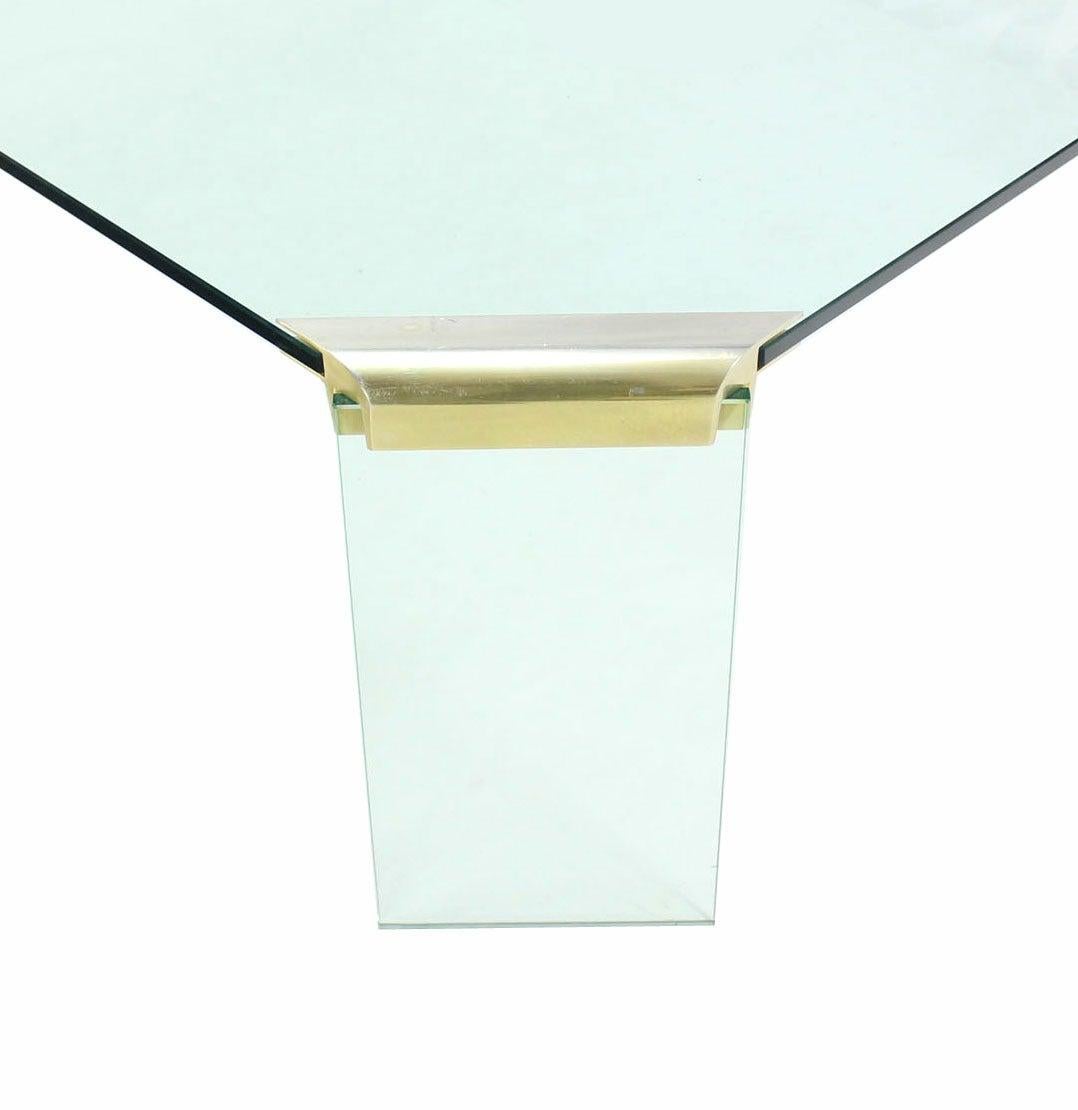 Large Square Cut Corners Style Glass Top & Legs Brass Joint Coffee Table