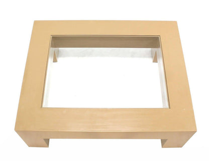 Heavy Thick Square Legs  Beige Lacquer Base Glass Top Rectangle Coffee Table