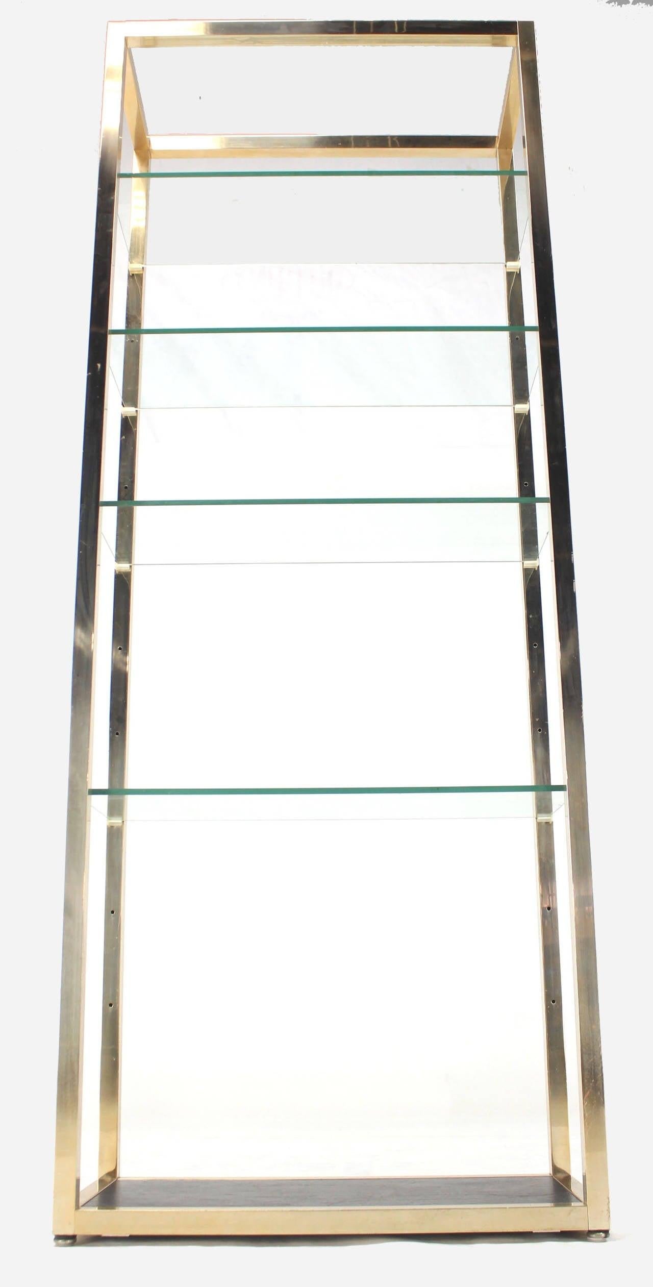 Mid Century Modern Glass & Metal Compact Tall Etagere Shelves