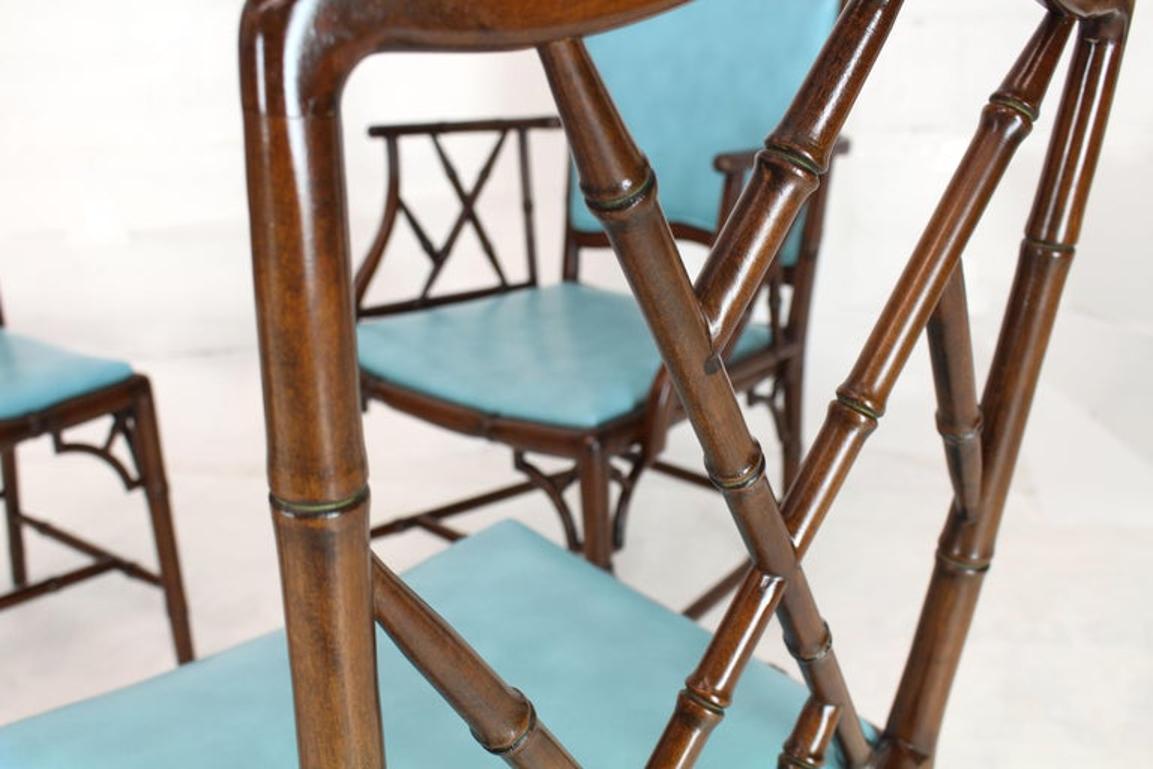 Set of Four Very Fine Faux Bamboo Mahogany Dining Side Chairs