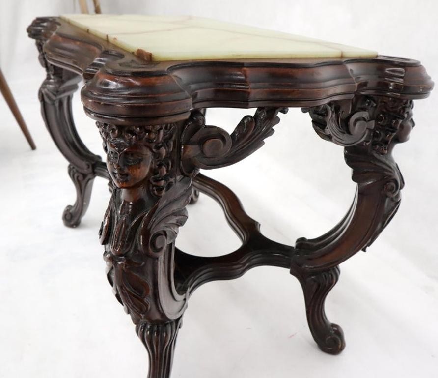 Onyx Marble Top Carved Cherubs Walnut Side End Coffee Table