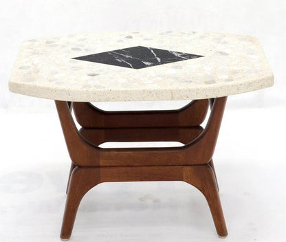 Pair of Inlaid Terrazzo Boat Shape Tops Walnut Bases End Side Tables