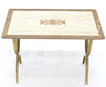 Pair of Italian Travertine Top X-Shape Base End Side Tables