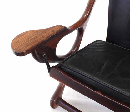 Heavy Rosewood Frame Leather Upholstery Lounge Chair