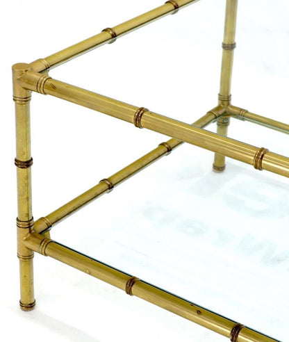 Italian Mid-Century Modern Faux Bamboo Machined Brass Rectangle Two-Tier Coffee