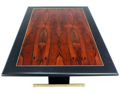 Pedestal Base Brass Rosewood and Ebonised Walnut Dining Table