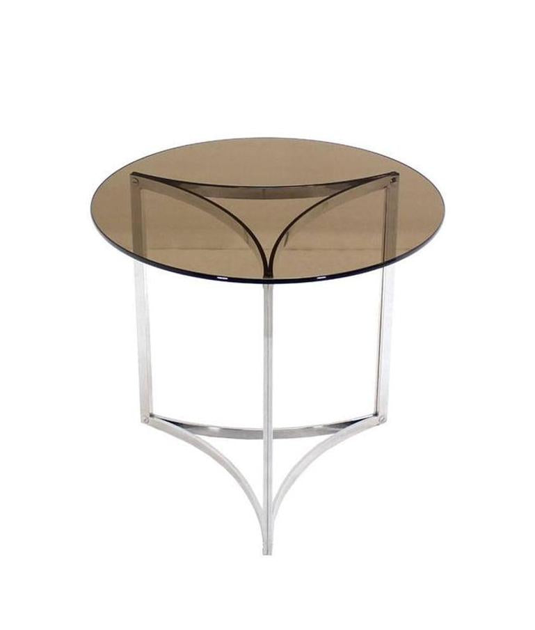 Triangular Bent Chrome Ribbon Base Smoked Glass Top Side End Table