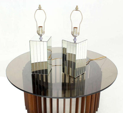 Pair of Cube Shape Mid-Century Modern Mirrored Table Lamps