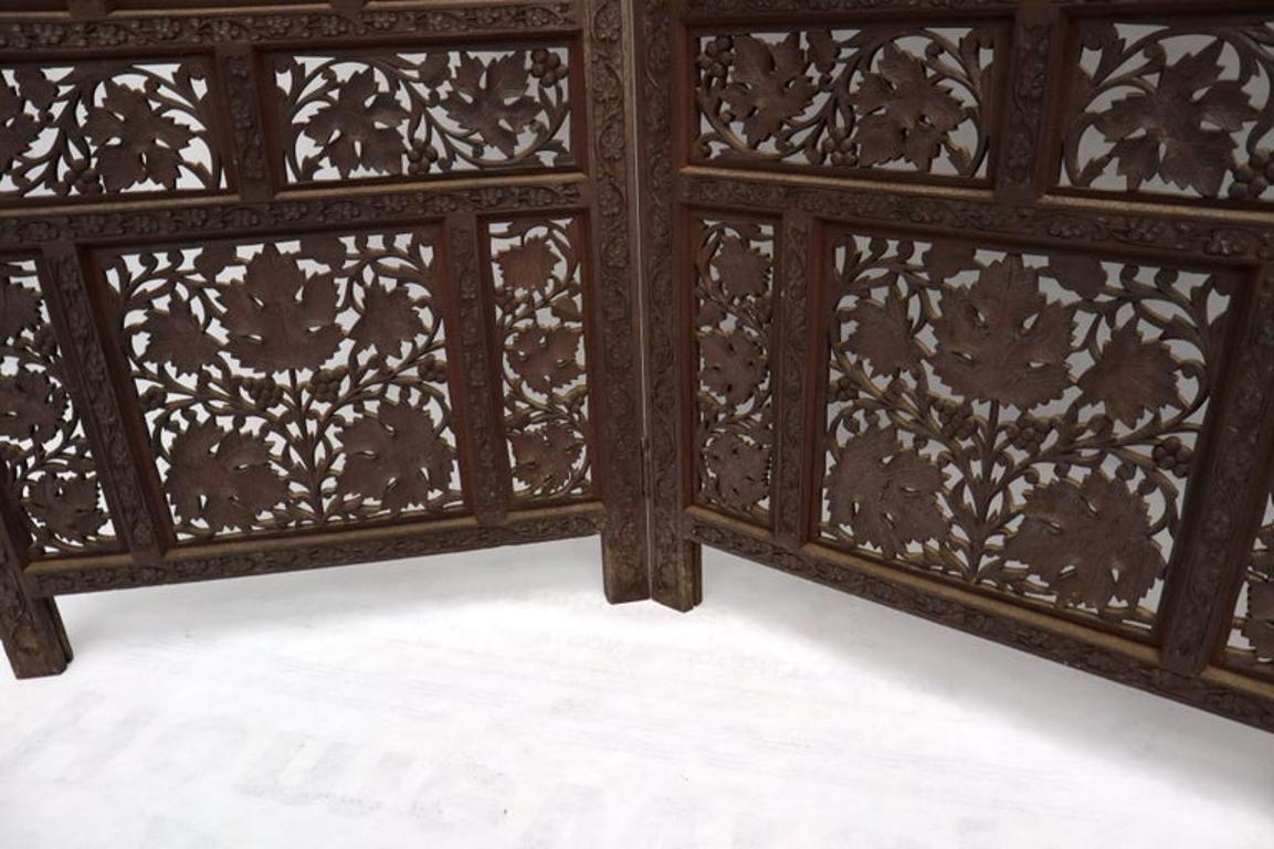 Four-Panel Finely Carved Teak Room Divider Screen